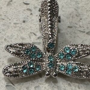 Elegant Silver and Blue Dragonfly Hairpin